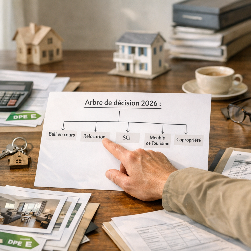 Arbre de décision 2026 : bail en cours, relocation, SCI, meublé de tourisme ou copropriété