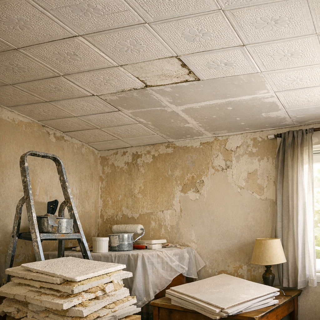 Dalles de polystyrène au plafond : conserver, recouvrir ou déposer ?