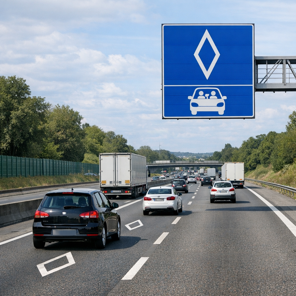 Panneau bleu losange blanc : sens et usages en 2026